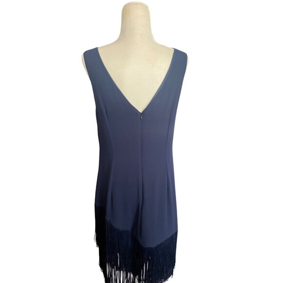 Trina Turk Alena Ink Blue Fringe Hem Sleeveless Cocktail Party Dress Size 8 - Picture 3 of 10
